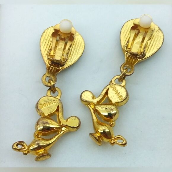 Disney Vintage Jeweled Pearl Clip On Earrings Gold Tone Jewelry Jasmine - Picture 9 of 12